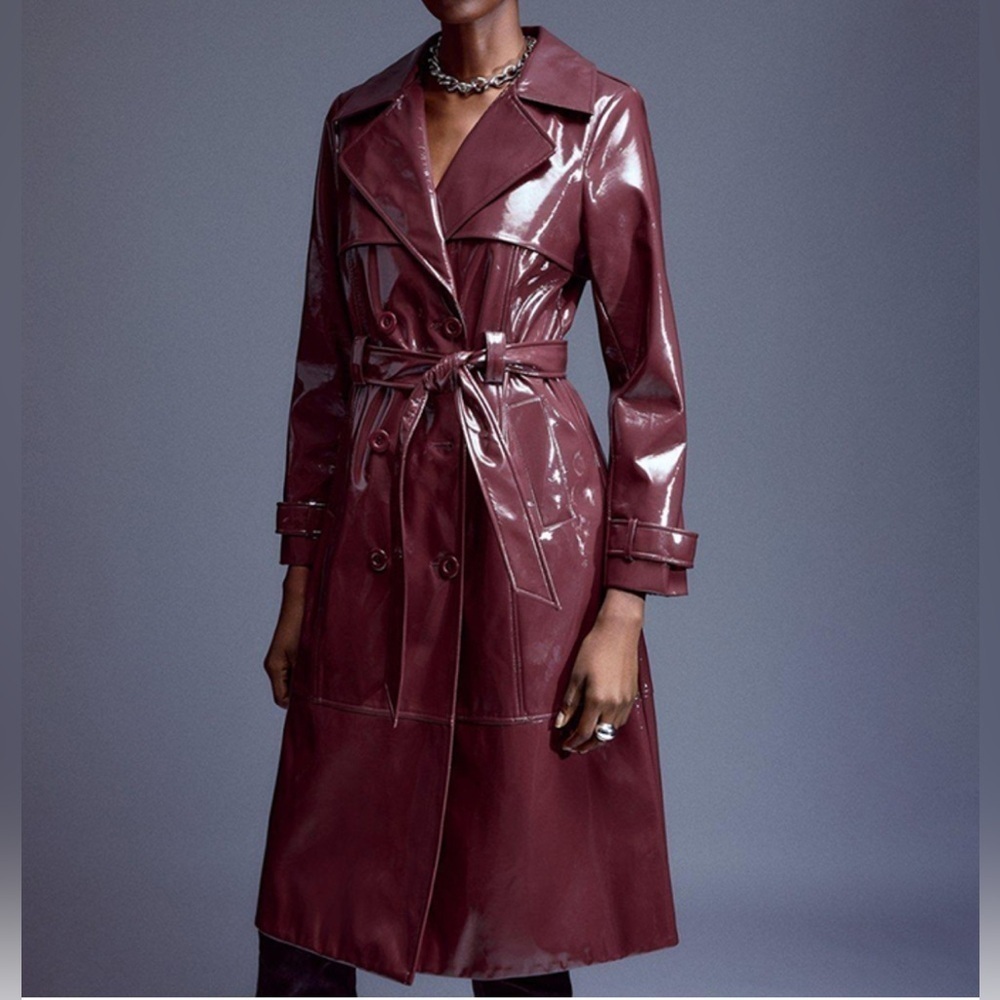 NEW Karen Millen Vinyl Belted Longline Trench Coat